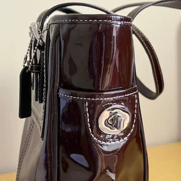 Chocolate Patent Leather COACH Wingtip Tote - Picture 3 of 5